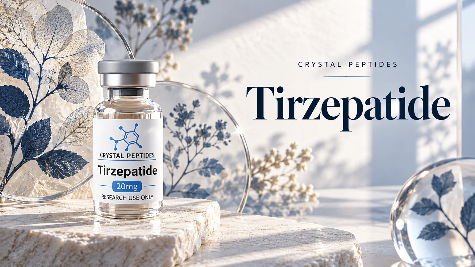 Redakčná ilustrácia produktu: Tirzepatide — Crystal Peptides.